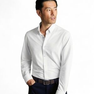 LANDS END NWT Jersey Shirt Supima Cotton Knit Slim Button Down Large